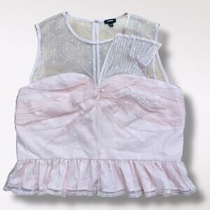 Express Women Pink Tulle Dot Twist Front‎ Peplum Tank Top Size L Boho Coquette